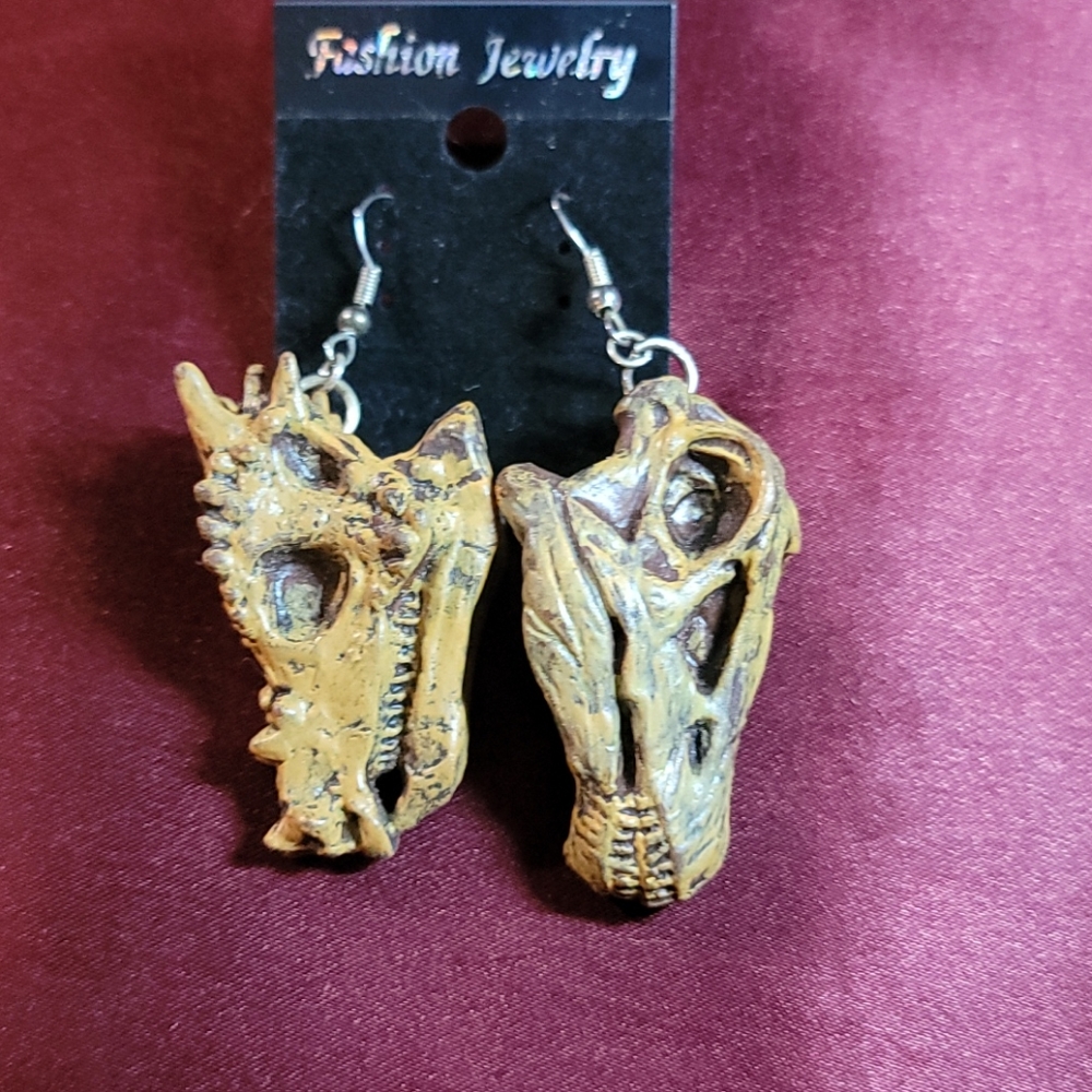 Plastic Dinosaur Skull Earrings